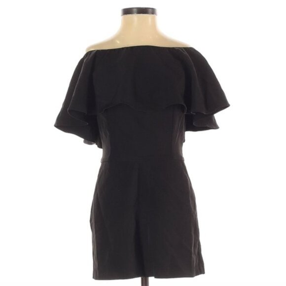 NEW Aqua Black Ruffle Off Shoulder Romper Sz. S - Picture 1 of 2